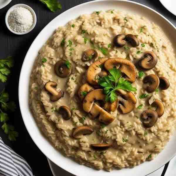 Ризотто с грибами и курицей в сметанном соусе